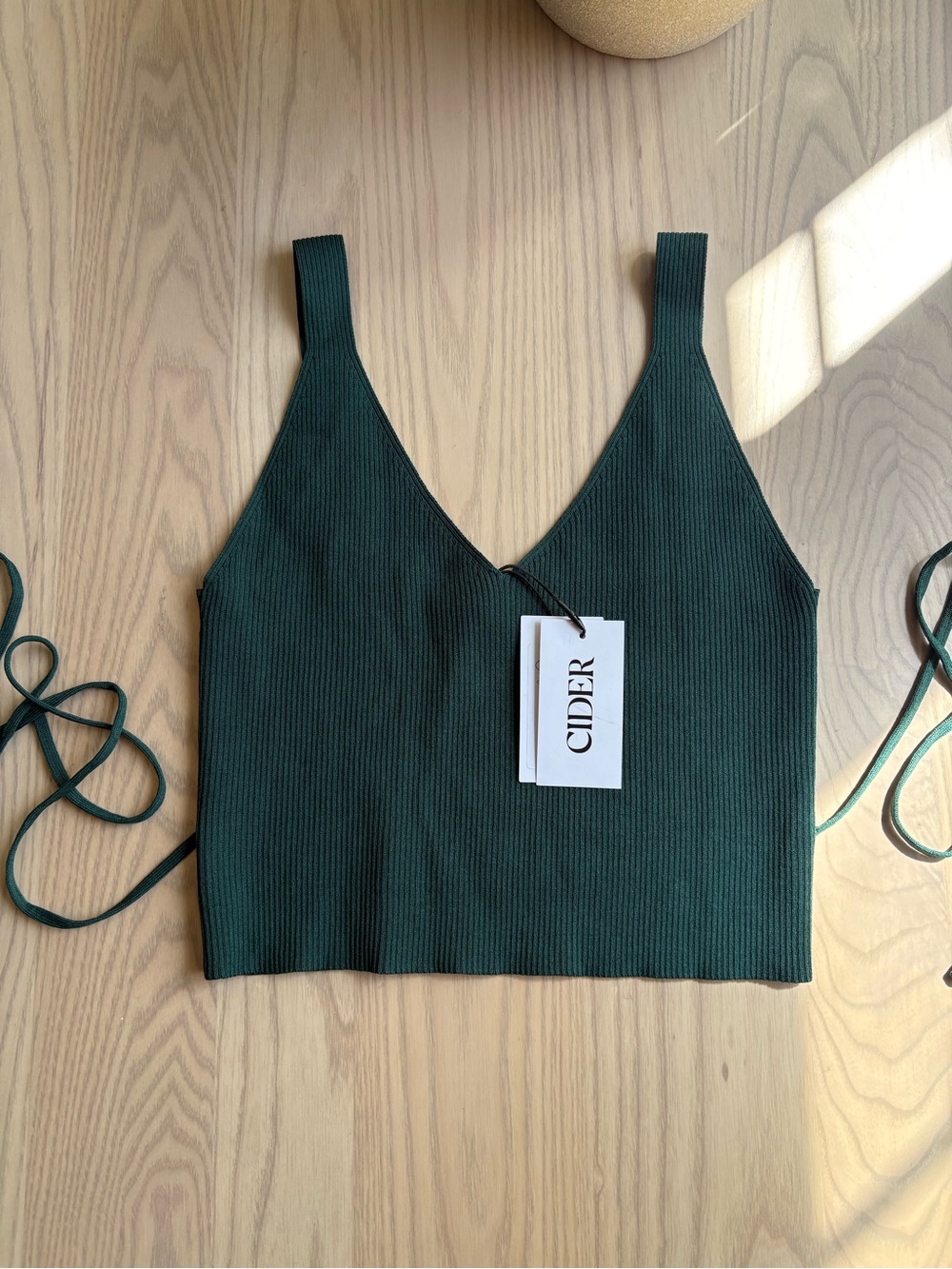 Cider Deep Green Ribbed V-Neck Cropped Tank